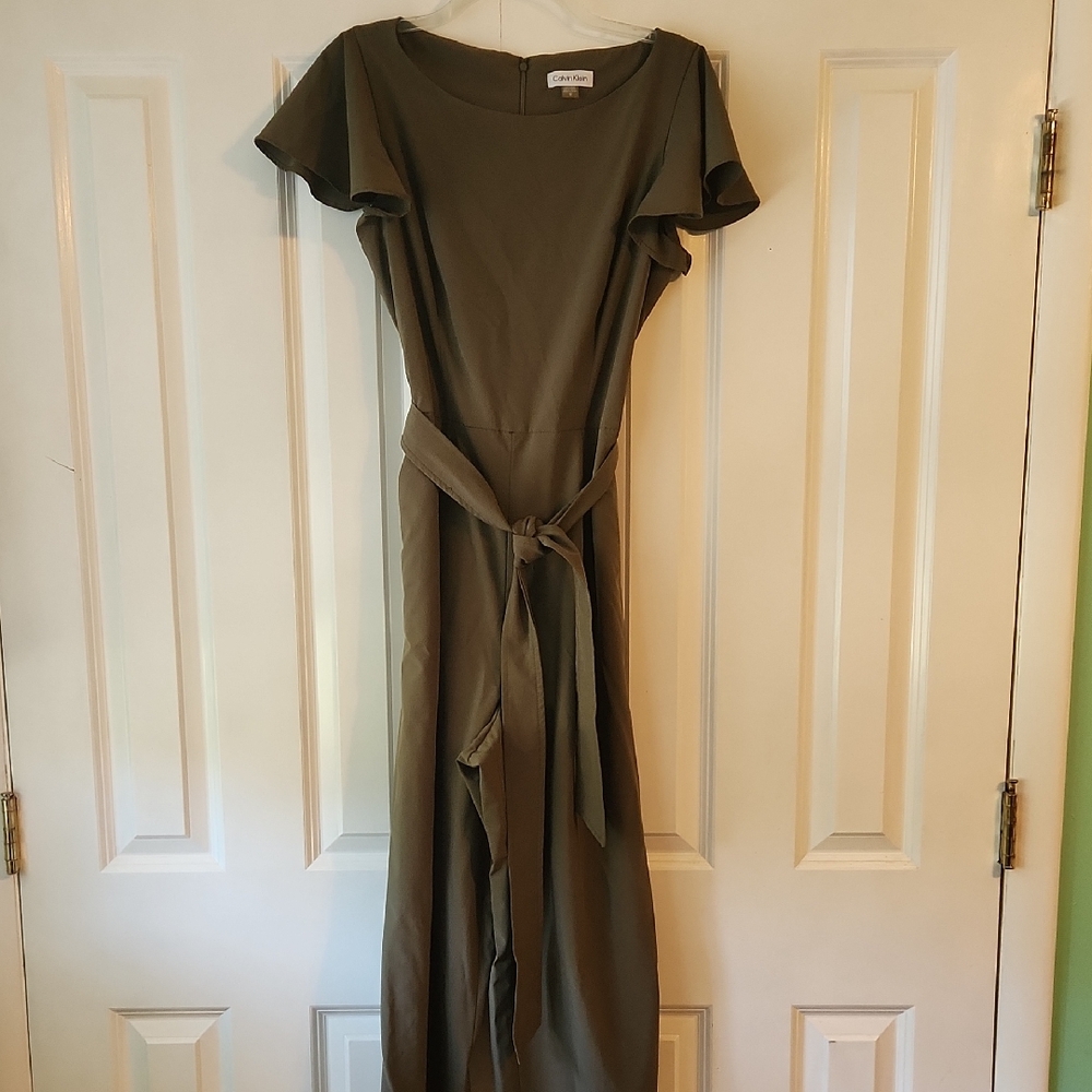 Calvin Klein Olive Jumpsuit with Tie Waist